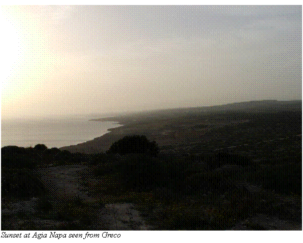 Text Box:  Sunset at Agia Napa seen from Greco