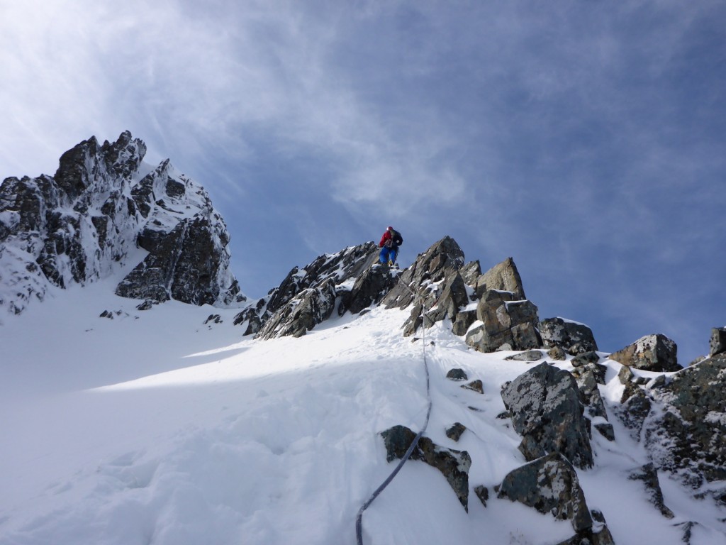 About to step up onto the crux fin