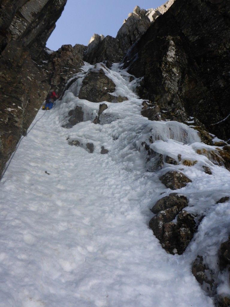Second pitch, about to step right onto the crux