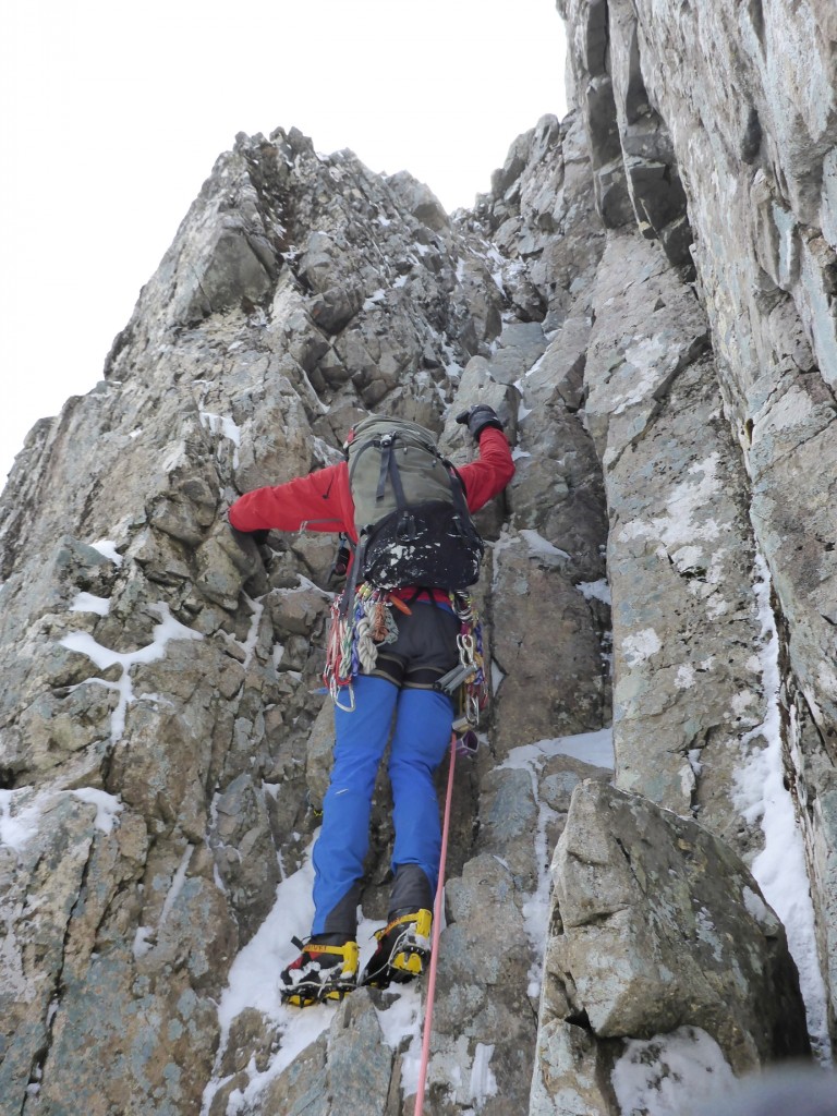 The first pitch of the day - climbing the chimney out of the Douglas Gap
