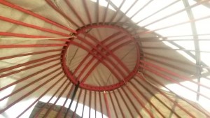 The inside of a yurt roof (this pattern is part of the Kyrgyz flag)
