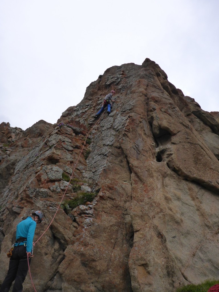 After setting up an advance base camp near the foot of the rock face leading to Ibex Ridge, we woke to rain, so couldn't make an attempt. Instead, when the rain cleared we tried some cragging. We called this route Full Mashings - technical climbing about V Diff, but crumbly and dangerous, with little protection and holds liable to break off at any time...