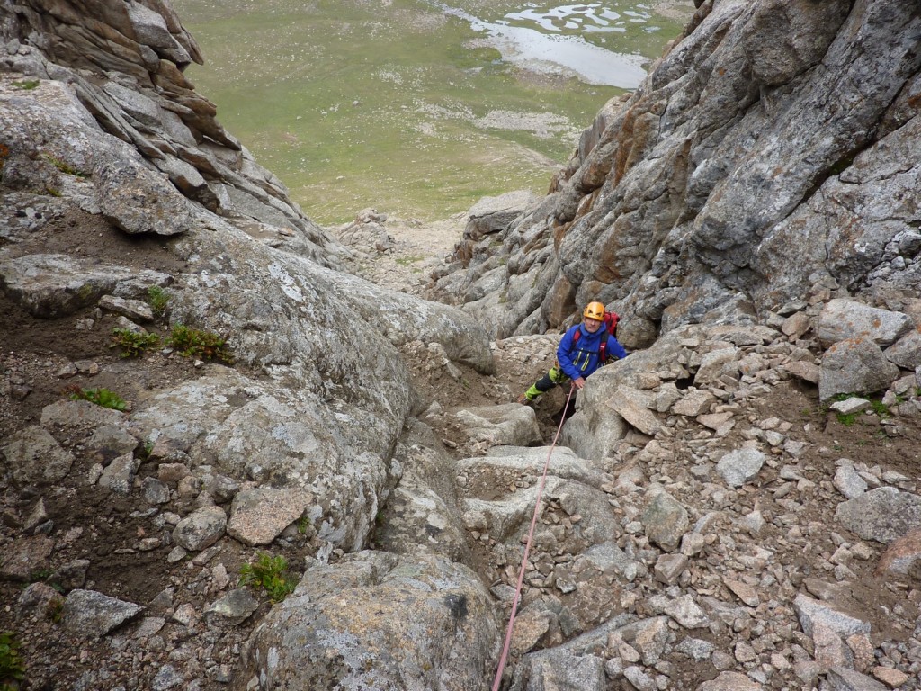 John having emerged from below one of the chockstones in Kyrgyz Chasm, an attempt at finding the easiest way onto the Ibex Ridge. It turned out Will had found a better way further left.....