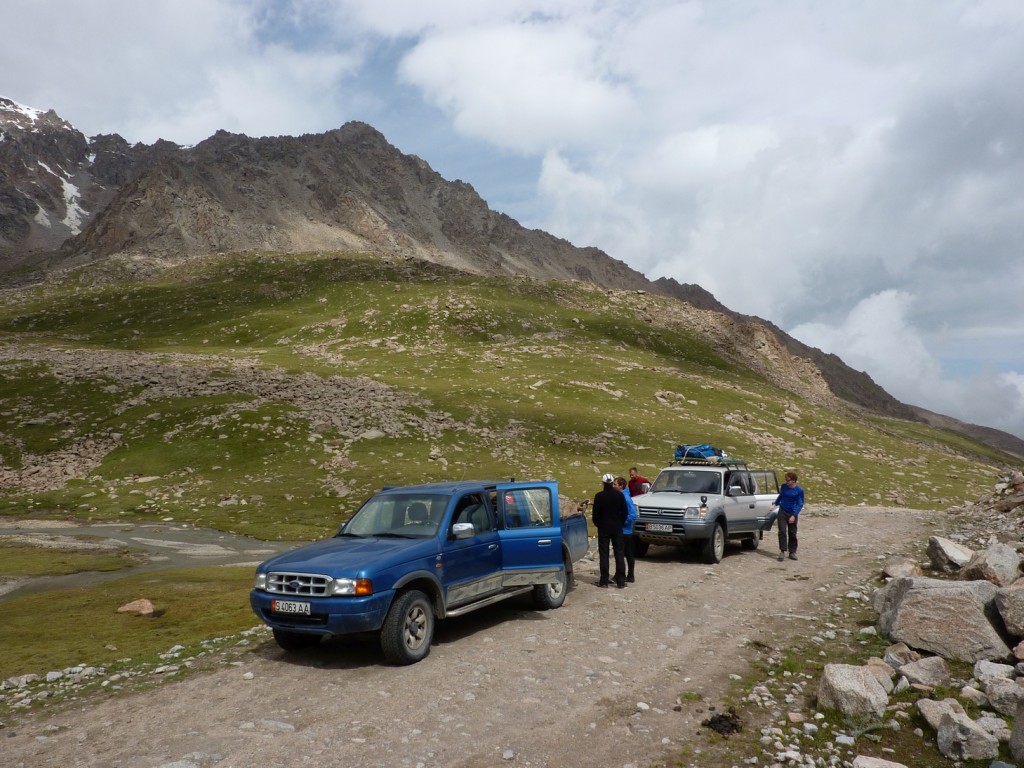 Our 4x4s on the way up the Tosor Pass