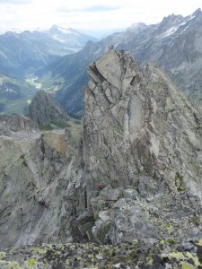 Maria at the bottom of the 25m abseil part way along the ridge