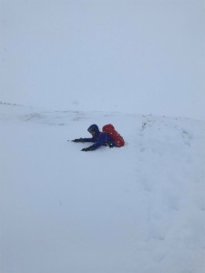 John can't resist swimming in the new snow!