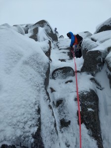 Antoine on the last pitch of Jenga buttress