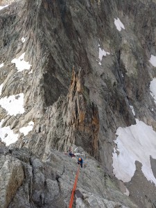 Abseiling off the back of the Dibona (going to find our pint)