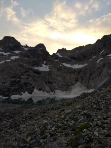 Sunset at the glacial lake at Refuge du Pave