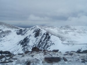 view across to Cairngorm from top of Fiacaill Buttress